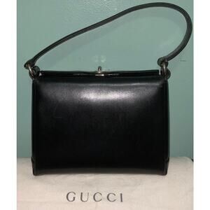 Gucci Vintage Genuine Leather Black One Shoulder Bag W/Dust Bag